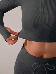 NcmRyu 1pc Women's Fitted Seamless Mock Neck Half Zip Thumb Hole Ribbed Long Sleeve Activewear Sweatshirt