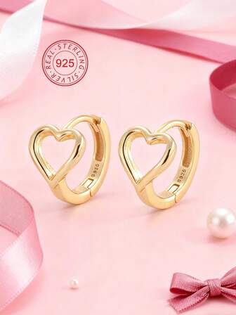 Artepollo עגילי כסף סטרלינג 925 עם לבבות לילדה, עגילי חישוק קטנים מצופים זהב 14 קראט, היפואלרגניים ועמידים בפני כתמים, קל משקל, תכשיטים בצבע זהב ליום יום, אריזת קופסת מתנה, מתנה לילדות