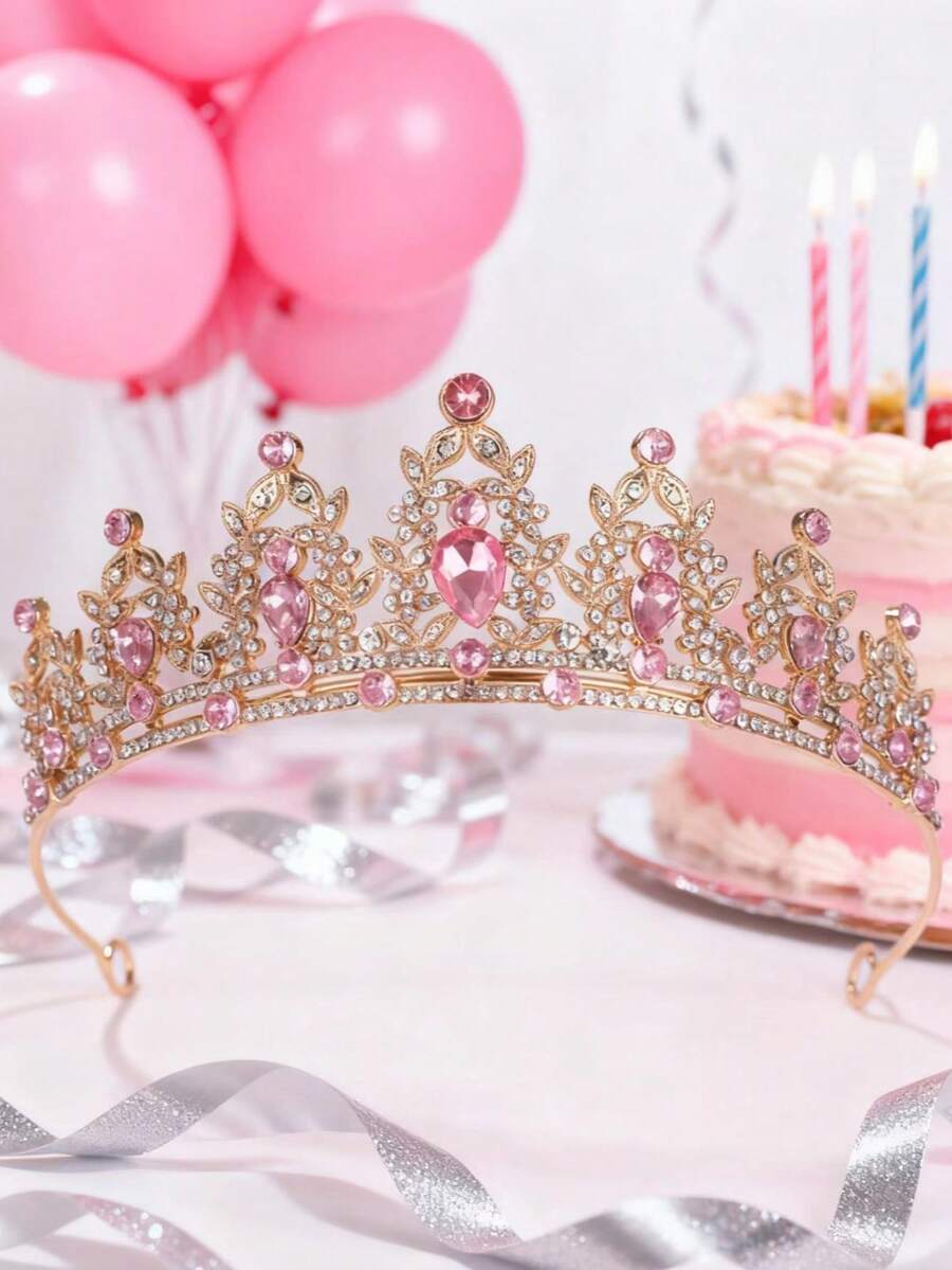 1 件女王皇冠和皇冠公主皇冠，适合女士和女孩，水晶头带，适合新娘、公主，用于婚礼和派对 - 粉色 - 查看 1