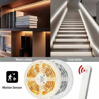 LED Motion Sensor Light Strip, Warm White 2835 LED Strip, Automatic On/Off, Ideal For Bedrooms, Stairs, Porches, Wardrobes, And Cabinets (Batteries Not Included).
