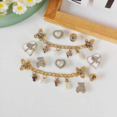 10pcs DIY Shoe Charms - Shiny Heart, Butterfly, Star, Duck, Faux Metal Chain Decorations. Non-Metallic Lightweight Material, Y2K Fashion Versatile Cute Unisex. Suitable For EVA Sandals, Slippers, Detachable Shoe Decor, Holiday Gifts