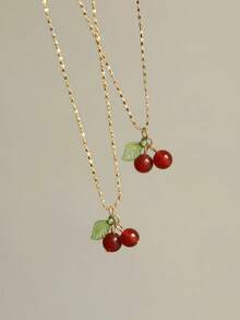 1pc Fashion Red Cherry Chain Pendant Necklace - Multicolor - View 4