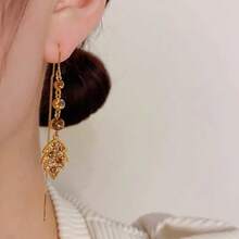 Super Sparkly Maillard Brown Full-Diamond Leaf Tassel Earrings, Elegant And Versatile Long Earrings, Delicate And Face-Slimming Earrings. - LY0010 - 查看 5