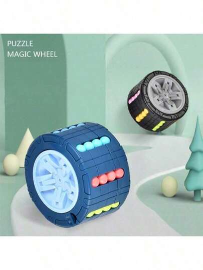 1pc 3D Cylinder Cube Toy Magic Bean Sliding Game To Relieve Stress (Red, Blue, Black), Random Color Lanyard