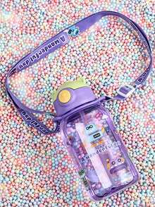 1pc 650ml Cartoon Bear Straw Water Bottle, Shatterproof Plastic Cup For Children, Preschool, Elementary Students, Nursery, School Water Bottle (Strap Needs To Be Installed Separately) - Multicolor - View 8