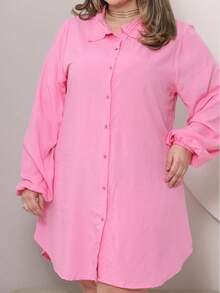 Plus Size Viscose Shirt Dress, Elegant, Lightweight, All Curve - 粉色 - 查看 3