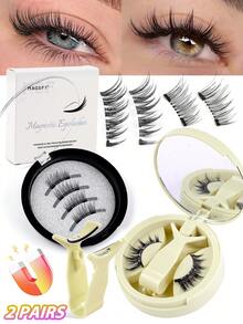 MAANGE 2/1 Pair Magnetic Eyelashes Set, Includes Magnetic Clips, 1 Eyelash Applicator, Pointed Cartoon Style Lashes, Comfortable All-Day Wear, Natural Look, Reusable, Optional Eyebrow Trimmer + Eyelash Curler - 尖尾漫畫款 - 查看 2