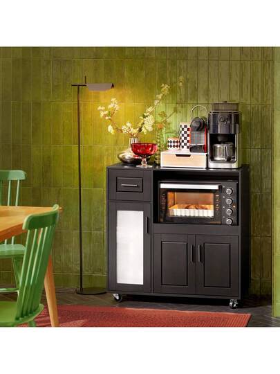 SoBuy Sideboard On Wheels Kitchen Trolley Microwave Cabinet Storage Dresser Approx. 88.5 89 40 Cm FSB78 view 11