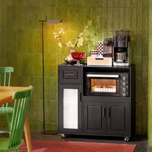 SoBuy Sideboard On Wheels Kitchen Trolley Microwave Cabinet Kitchen Cabinet Trolley Storage Cabinet Kitchen Dresser Kitchen Trolley W X H X D Approx. 88.5 X 89 X 40 Cm FSB78 - Black - View 11