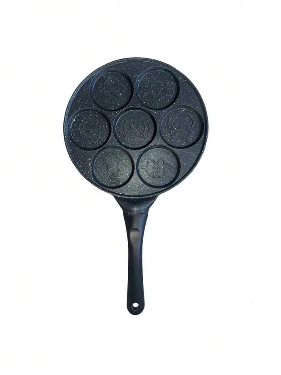 Sartén para panqueques con 7 diseños de animales para niños, superficie antiadherente redonda de cerámica y mango cómodo, mini sartenes de crepé para panqueques - Negro - Ver 1