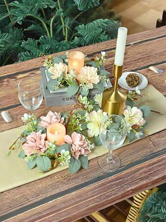 1pc Artificial Simulation Magnolia Wreath Candle Holder, Wedding/Event Table Decorations, Photographic Props, Valentine Day, Gift Gifts Birthday Graduation