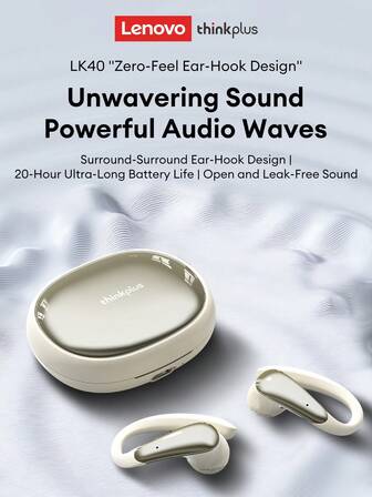  Lenovo LK40 Minimalistiska Bluetooth-hörlurar, öronkroksdesign, Högkvalitativt surroundljud, Riktat ljud, Låg latens, Lämplig för musik, spel, sport, företag, kontor, Kompatibel med smartphones och datorer