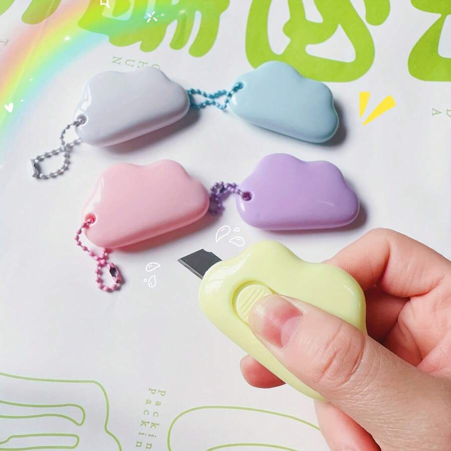 5-Piece Cute Flower Manual Retractable Knife - Pink, Blue, Green, Yellow, And White Folding Pocket Knives With Blades, Compact For DIY, Scrapbooking, Unboxing, And Crafts (Recommended For Use Under Supervision) - 5 sản phẩm, màu sắc ngẫu nhiên. - Xem 1