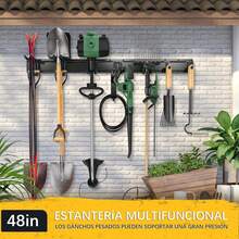 Jayden Estante de Almacenamiento para Sillas Plegables - Organizador de Herramientas de Jardín, Estante de Pared para Herramientas de Garaje/Jardín, 8 Ganchos, Negro - 1 - Ver 6