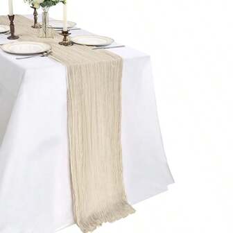 1 st beige bordslöpare med ostduk, 89x283 cm elegant rektangulär, transparent bohemisk ostduk, lantlig stil för höst/vinter, Thanksgiving, bröllop, fest, födelsedag, babyshower, heminredning