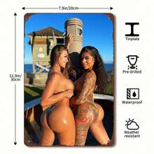 2D Flat Printing Metal Tin Plate,Beauty , Fun Poster, Suitable For Outdoor Wall Decoration, Street Yard Porch Garage Home Cafe Bar Club Manhole Cover Farm Garden Shop Restaurant Wall Art Tinplate Metal Painting Art Logo - 杏色 - 查看 2