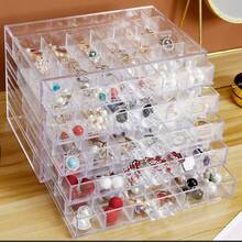 Earring Storage Box Organizer Acrylic Jewelry Storage Box Holder 5 Drawers Transparent Jewelry Display Stand With 120 Small Compartments Gift Boxes For Women Girls Clear - Clear - View 2