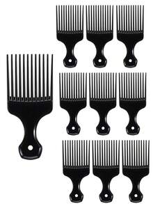 WANMEI 10件套非洲风情发梳套装 - 宽齿蓬松梳,适用于卷发、螺旋卷发和自然卷发 - 专业美发师专用发梳套装,哑光黑色表面,防静电耐热 - 采用高强度不锈钢和塑料材质,适合沙龙和居家美发 - 男女通用,可用于头发梳理和胡须护理 - 黑色 - 查看 4