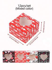 12pcs Valentine's Day XOXO Heart-Shaped Paper Box, Romantic Fantasy Theme, Hollow Window For Love, Couple's Birthday, Valentine's Day Gift Box - Multicolor - View 7
