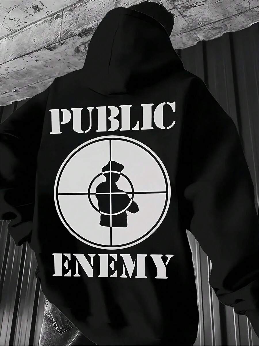 100% poliéster, artículo de 260g de manga larga, sudadera con capucha de moda para hombres con diseño de letras inspiradoras, diseño de cordón y bolsillo canguro. Ropa casual cómoda adecuada para las temporadas de otoño e invierno, lavable a máquina, adecuada para todas las estaciones, hecha con materiales de alta calidad. - Negro - Ver 1