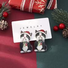 1 Set Cute Acrylic Christmas Earrings, Snowman, Santa Claus, Christmas Tree And Reindeer Stud Earrings, Festive Fun Accessories, Ideal Gift For Women - Multicolor 2 - View 16