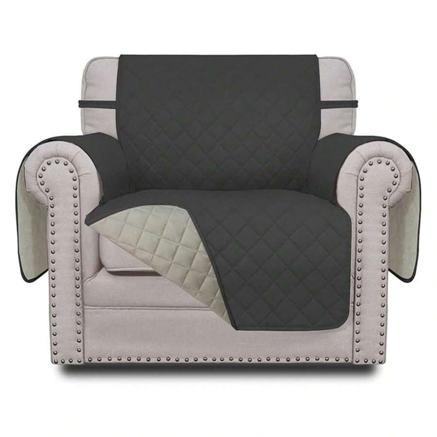 Chair Sofa Slipcover Reversible Sofa Cover Water Resistant Couch Cover Furniture Protector Cover With Elastic Straps For PetsChildren Dog Cat Chair, Darkgray/Beige - 多色1969 - 查看 1