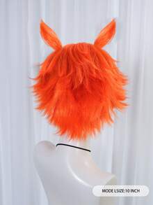 Short Orange Synthetic Straight Bangs Wig With Plush Horn Hair Hoop Men Women, Halloween Party Costumes, Christmas Gatherings, Anime Cosplay, Birthday Celebrations, Shows & Themed Events, Soft & Breathable Wig For Daily Fashion & Festival Use​, Stylish & Easy-Care & Durable & Easy To Style & Comfortable To Wear​, Ideal Choice For Gifts, Stage Props Decors - Multicolor - View 7