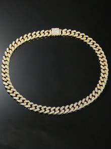1 Set Men's 13mm Wide Hip Hop Style Fully Iced-Out Cuban Link Chain Necklace And Bracelet Set - Style a - View 16