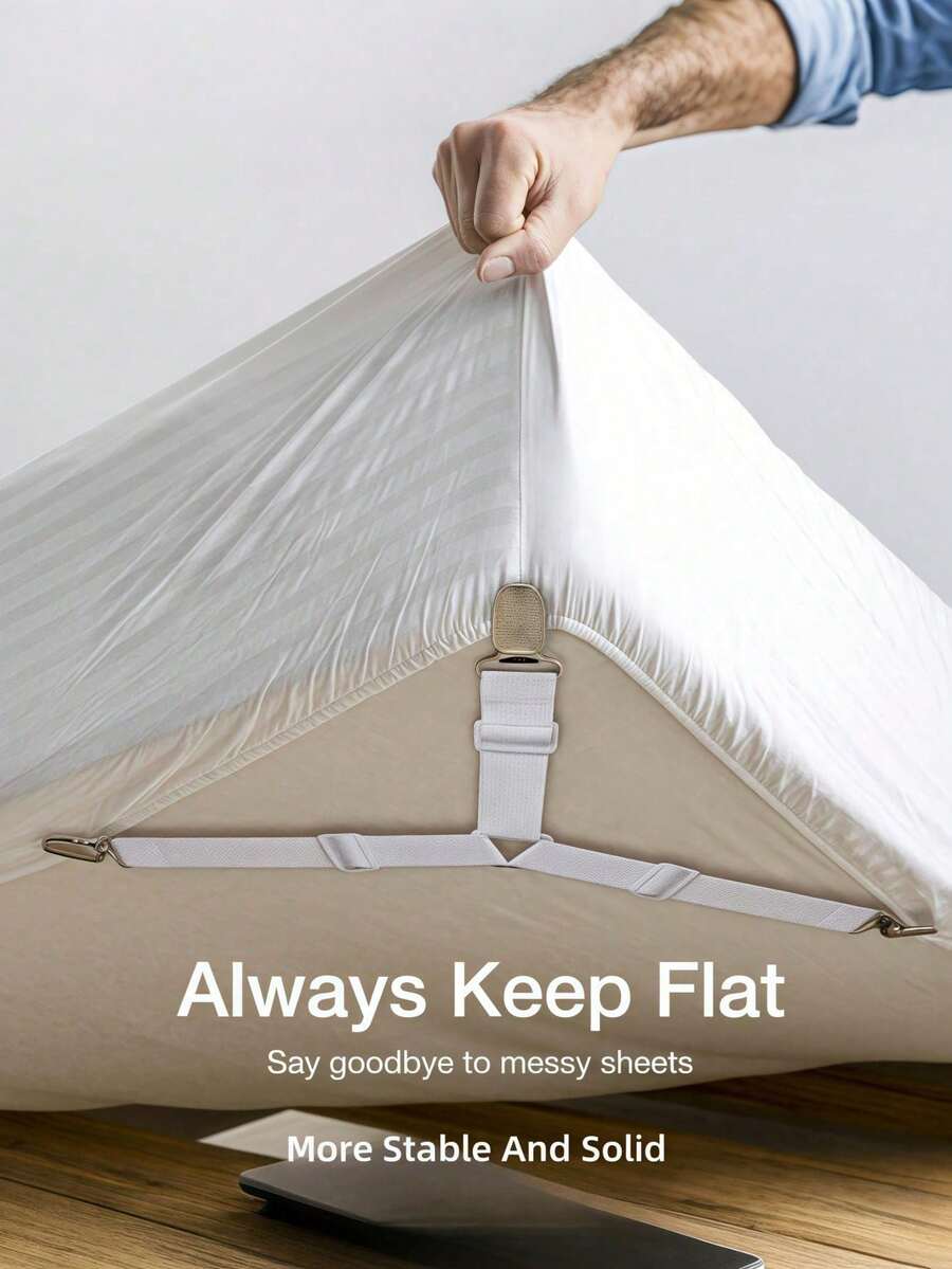 4Pcs/Set Triangle Quilt Holders, Metal ClipAdjustable Elastic Band Quilt Fixing Tool, Practical InvisibleAnti-Slip Sheet Straps, Suitable For Sofa Cushions, QuiltSheets,Home Textiles,Household Ltems-White - Black - View 1