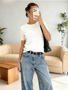 2026 Spring/Autumn New Women's Cloud White Knit Top, Urban Intellectual Casual Style, Suitable For Commuting, Workplace, Leisure, Short Trips, City Strolls, Thanksgiving, New Year, Music Festivals, Libraries, Independent Bookstores, Museums, Cafes, Or Gallery Lounges - White - View 3