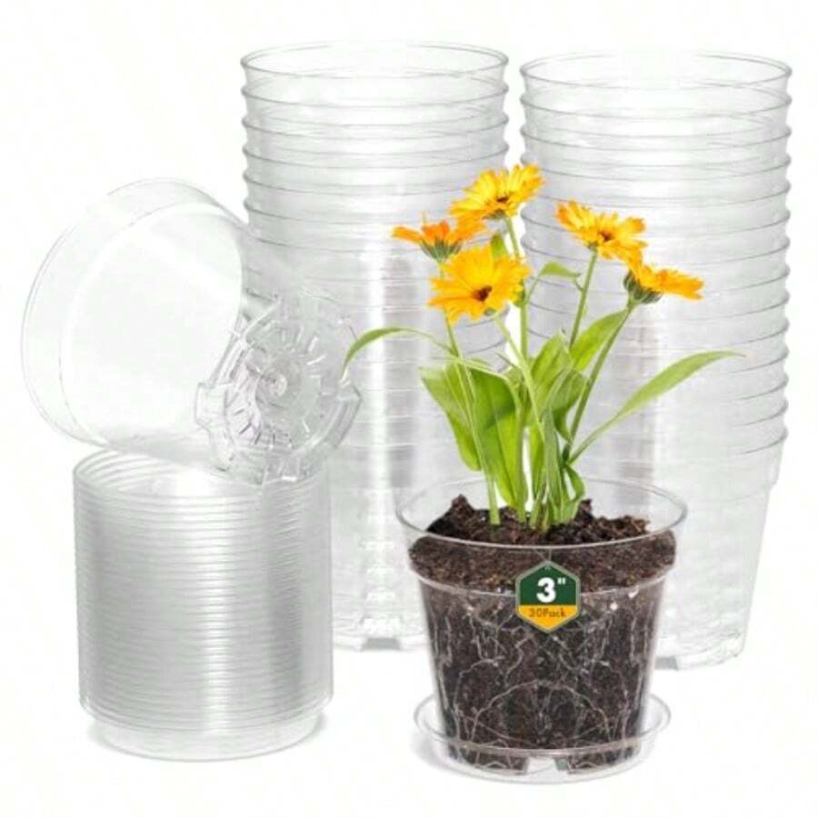 4 Inch Clear Nursery Pots 8 Pack Highly Transparent Plant Pots For Small Indoor Plants With Drainage Holes And Trays Plastic Seedling Starter Planters For Flowers - 3 inch 30 miếng - Xem 1