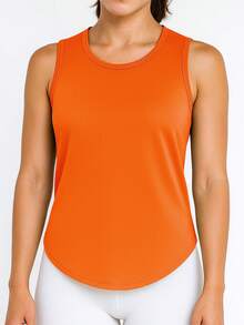 Women's Sleeveless Crew Neck Sports Top, Comfortable, Fitted, Lightweight, Breathable, Suitable For Daily Wear, Yoga, Fitness, Running, Multi-Scenario - Orange - View 5
