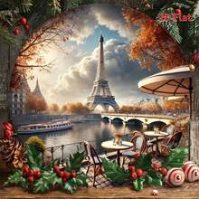 1 Peça Placa de Metal Redonda de 8 Polegadas com Impressão 2D Plana, Vista do Rio de Paris com Torre Eiffel - Decoração de Arte de Parede, Adequada para Decoração Interna e Externa, Casa, Café, Apartamento, Restaurante, Rua, Sala de Estar, Presente de Feriado, Posição Aleatória do Furo