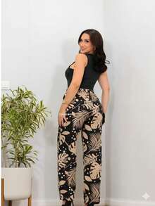 Wide-Leg Pants In DUNA Fabric With Lining, Pockets, And Elasticated Waist. - Black Flaked - View 2