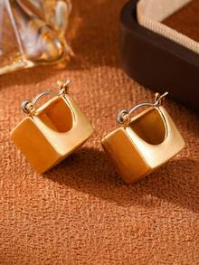 1 Par de Brincos Delicados em Ouro e Prata com Pingente Pendente para Mulheres, Brincos com Pingente Quadrado 3D em Ouro 14K Bicolor com Acabamento em Fio, Ideais para Noivas, Casamentos, Formaturas, Uso Diário, Banquetes, Férias, Presente para o Ramadã, Aniversário, Dia das Mães, Dia dos Namorados e Natal. - brincos de cubo oco - Ver 4