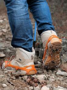 1 Pair Professional Stainless Steel Crampons, Outdoor Non-Slip Ice & Snow Shoe Cover With Chain Spikes, Mountaineering & Ice-Climbing Anti-Slip Traction Device