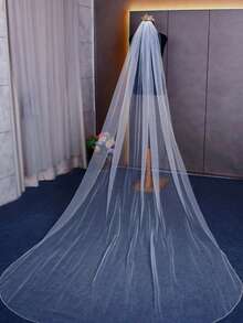 1pc Handmade Crystal Beaded Edge Bridal Veil With Hair Comb, Suitable For Wedding, Party, Photography, Cathedral/Fingertip Length, Heat Pressed To Reduce Creases - Straight White - View 12