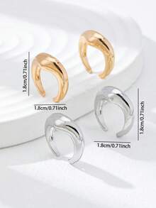 4pcs/Set Stackable Earrings Set, Gold & Silver Clip-On Earrings Set For Women - Multicolor - View 3