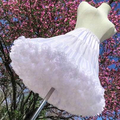 1pc A-Line Lolita Petticoat Skirt, Lightweight White Ruffled Hem, Cute Gothic Y2K Aesthetic Street Style Underskirt
