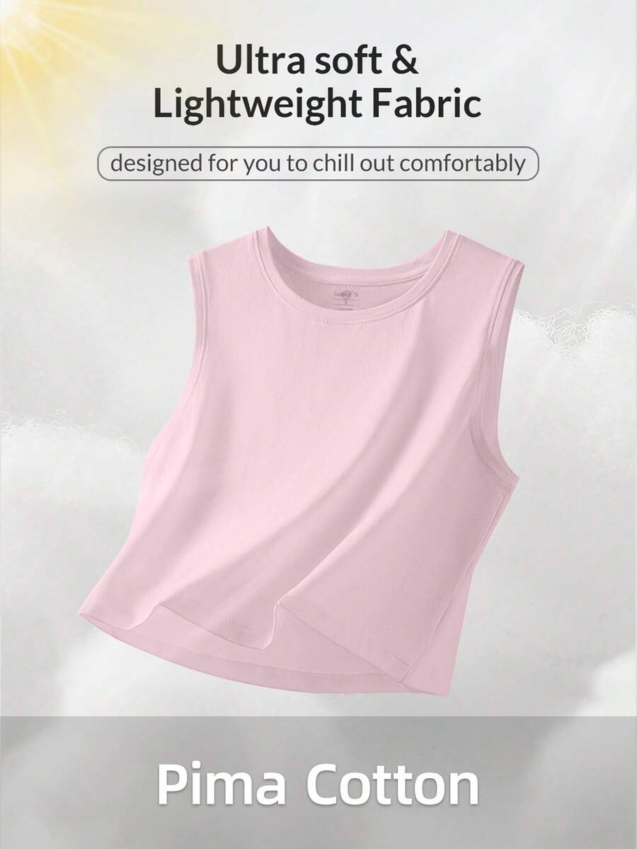 baleaf 女士匹马棉露脐背心肌肉背心无袖运动上衣跑步运动衫 - 粉色 - 查看 1