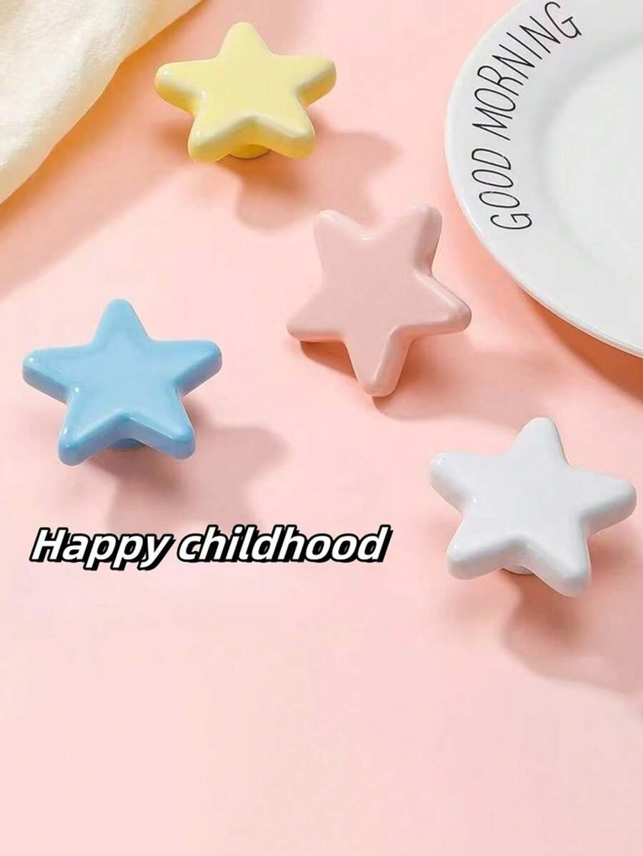 1个陶瓷五角星儿童卧室抽屉拉手，可爱家具柜/衣柜门把手，星形儿童卧室橱柜抽屉拉手，五角星陶瓷抽屉拉手