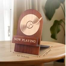 1pc Now Playing Vinyl Record Stand,Classic Wood Now Playing Record Holder Stand - Vinyl Now Playing Sign To Hold Your Albums - Vinyl Accessories For LP Enthusiasts - Now Spinning Vinyl Record Stand - Brown - View 5