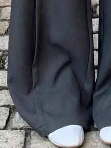 EARO Chic Women's High Waist Loose Fit Flowy Wide Leg Pants, Non-Stretch, Long Length - Grey - View 4