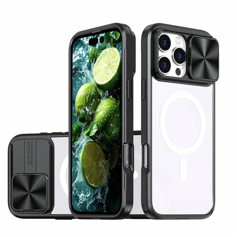 New Magnetic Sliding Camera Cover Protection (17pro/17promax/Air Without Push Window) Excellent Protective Phone Case Compatible With Apple--Redmi-Moto... - Black - View 1