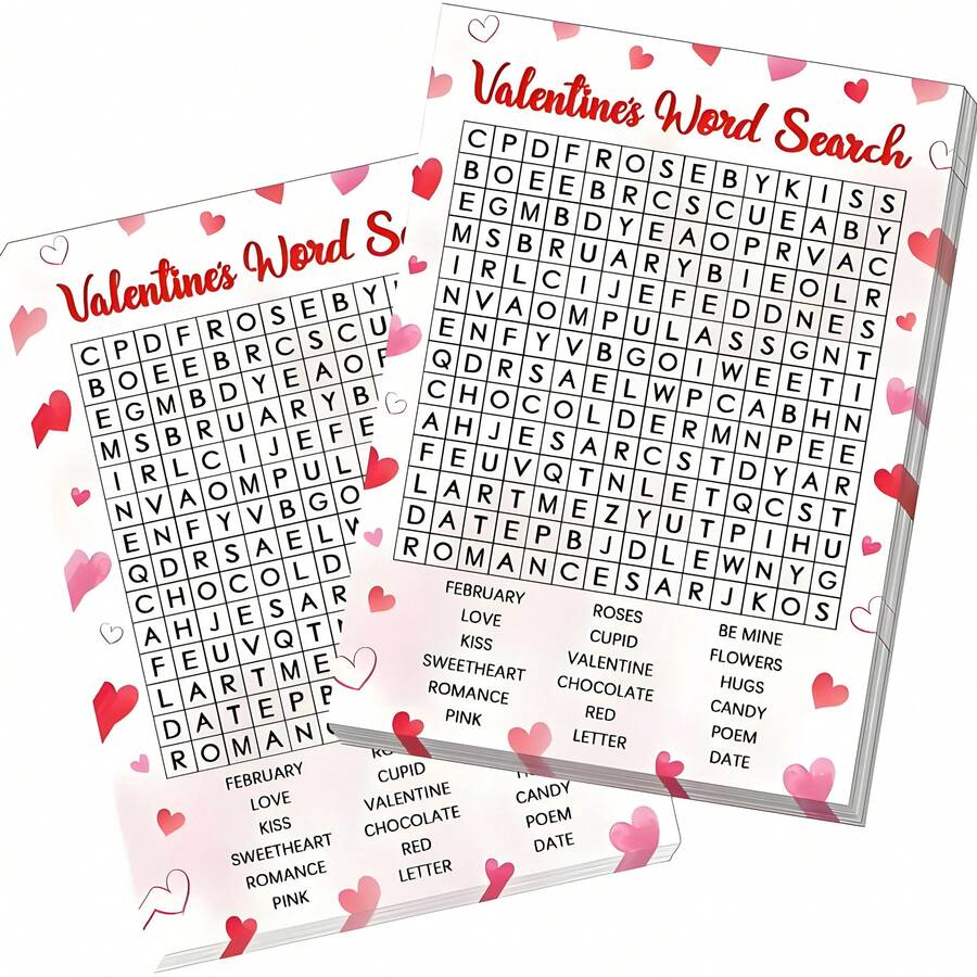 Valentine's Day Party, Adult Valentine's Day Party Games, Suitable For Families, Offices, Large Groups, Valentine's Day Word Search Game, Valentine's Day Party Game Cards (With Answers), Party Favors (Word Search) - Multicolor - View 1