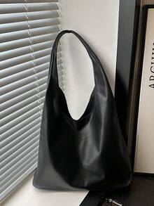 2026 New Fashion Solid Color Commuter Tote Bag, Minimalist Niche Design Underarm Bag, Stylish Large Capacity Shoulder Bag - Black - View 8