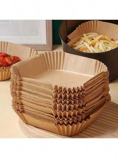100pcs/Pack Disposable Air Fryer Liners - Non-Stick, Oil-Proof And Compostable, Fit Heat-Resistant Parchment Paper Bowls (220°C), Easy To Clean, Suitable For Air Fryer, Oven, Microwave, Baking And More, Oil-Proof, Universal - Great For Fries, Chicken, Pizza, Bread, Cookies And Snacks.