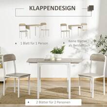 HOMCOM 3-Piece Dining Set With 2 Chairs And 1 Table, Folding Table 120 X 60 X 75 Cm, Natural White MDF Steel, Ideal For Kitchen And Dining Room