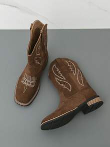Men's Retro Boots, Suede Embroidered Western Boots, European And American Style High-Top Motorcycle Boots