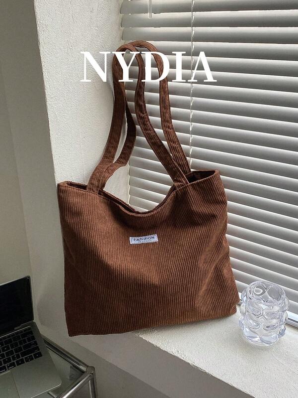 1 pieza Bolso de hombro de pana de unicolor con detalle, bolso escolar y bolso de libros para mujeres o estudiantes, perfecto para libros, compras, vuelta al cole y talla grande, útiles escolares, mochila escolar, bolso escolar, bolso de mano escolar, bolso de libros escolar, bolsos de vuelta al cole, gran capacidad, ligero, portátil, plegable, estilo casual clásico, adecuado para adolescentes, mujeres, estudiantes universitarias, ropa de mujer para el otoño, nueva moda de otoño 2025 para mujeres